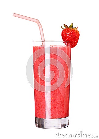 Healthy glass of smoothies strawberry flavor isolated on white Stock Photo