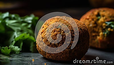 Healthy gourmet veggie ball salad on rustic plate generated by AI Stock Photo