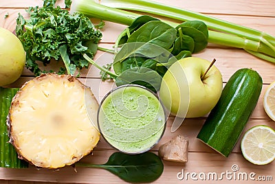 Healthy green detox juice Stock Photo