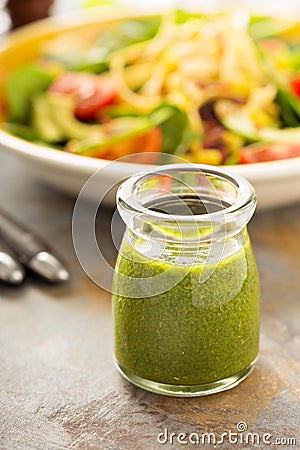 Healthy green goddess salad dressing Stock Photo