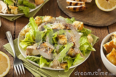 Healthy Grilled Chicken Caesar Salad Stock Photo