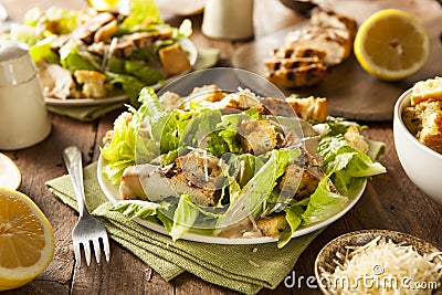 Healthy Grilled Chicken Caesar Salad Stock Photo