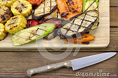 Healthy Grilled Food. BBQ Vegetables Assortment On The Board. Stock Photo