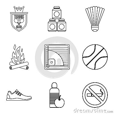 Healthy habit icons set, outline style Vector Illustration