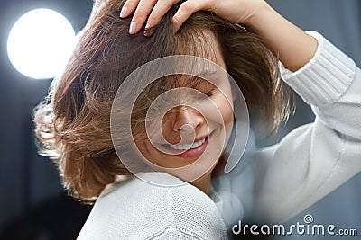 Healthy Hair. Beautiful Woman With Short Brown Hair Stock Photo