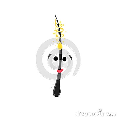 A healthy and happy hair looks up at a drop of keratin. Beauty and care. Trichology. Hand drawn cute cartoon design Vector Illustration