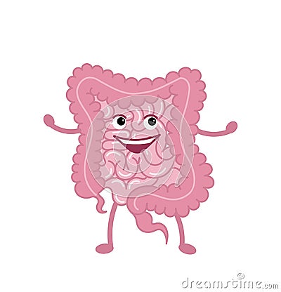 Healthy happy intestine character.Digestive system,intestine vector symbol. Viscera, inside organs vector.Vector flat cartoon illu Vector Illustration
