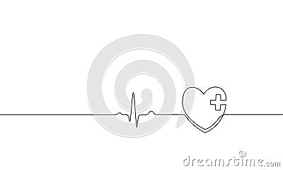 Healthy heart beats pharmacy medicine single continuous line art. Heartbeat pulse silhouette healthcare doctor online Vector Illustration