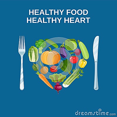 Healthy heart with healthy food concept Vector Illustration