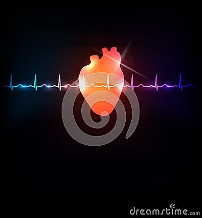 Healthy heart and life line Vector Illustration