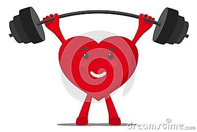 A healthy heart raises the bar with weights. Vector Illustration