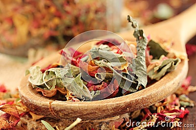 Healthy herbal dry Tea with rose petals Stock Photo