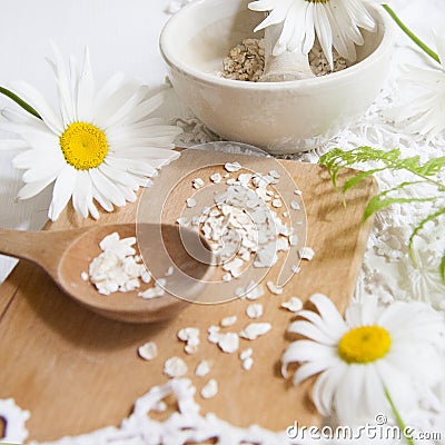 Healthy herbal flat lay for your beauty Stock Photo