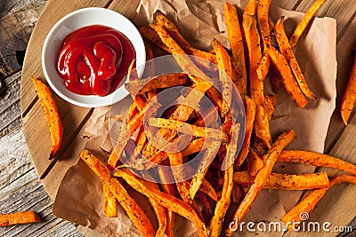 Healthy Homemade Baked Sweet Potato Fries Stock Photo