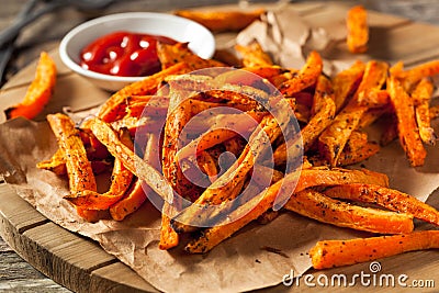 Healthy Homemade Baked Sweet Potato Fries Stock Photo