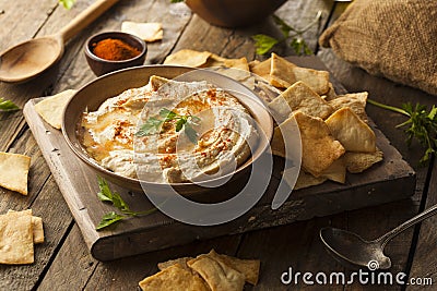 Healthy Homemade Creamy Hummus Stock Photo