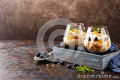 Healthy layered dessert trifle Stock Photo