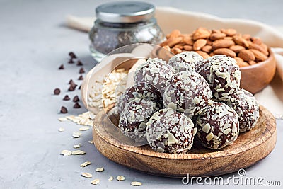 Healthy homemade paleo chocolate energy balls, horizontal, copy space Stock Photo