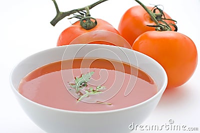 Healthy homemade tomato soup and vegetables Stock Photo