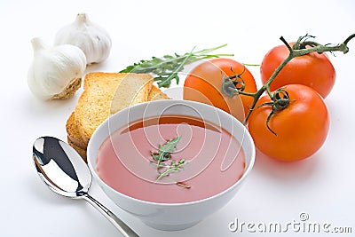 Healthy homemade tomato soup and vegetables Stock Photo