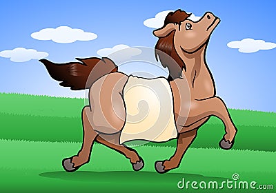 healthy horse on nature background Cartoon Illustration