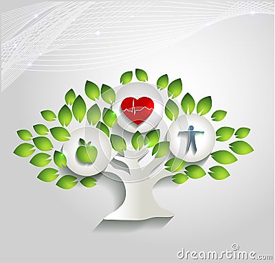 Healthy human concept, tree and health care symbol Vector Illustration