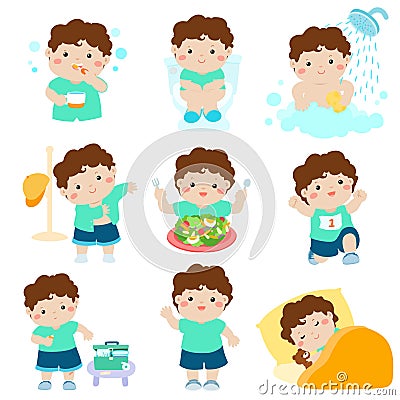 Healthy hygiene for boy cartoon Vector Illustration