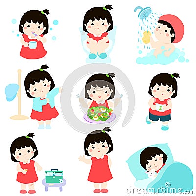 Healthy hygiene for girl cartoon Vector Illustration