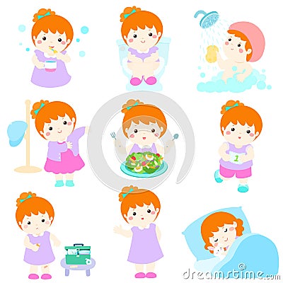 Healthy hygiene for girl cartoon Vector Illustration