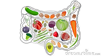 Healthy intestines, healthy food for digestion. Fiber, bran, fruits, vegetables, greens. Isolate on white background Stock Photo