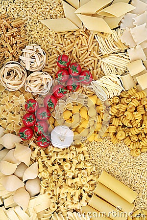 Healthy Italian Food with Pasta and Ingredients Stock Photo