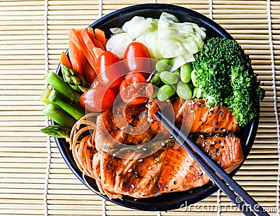 Healthy Japanese Salmon Teriyaki Stock Photo
