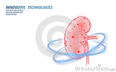 Healthy kidney internal organ 3d low poly geometric model. Urology system medicine disease treatment. Future science Vector Illustration