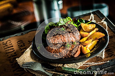 Healthy lean grilled beef steak and vegetables Stock Photo