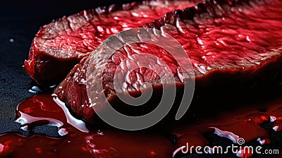 Healthy lean grilled medium-rare beef steak in cut. Gourmet food. Delicious food. Generative AI Stock Photo