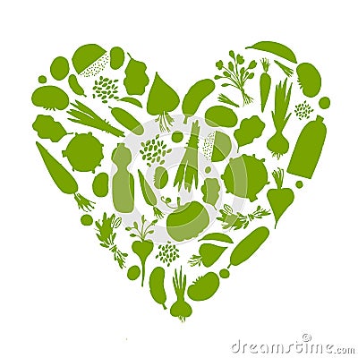 Healthy life - heart shape with vegetables Vector Illustration