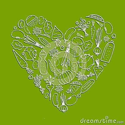 Healthy life - heart shape with vegetables Vector Illustration