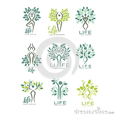 Healthy life logo for wellness center, spa salon or yoga studio. Harmony with nature. Set of flat vector emblems with Vector Illustration