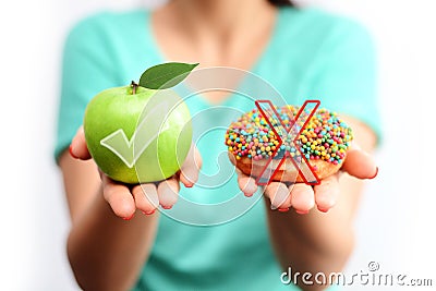 Healthy lifestyle concept, choose healthy fruits and not processed sweets Stock Photo