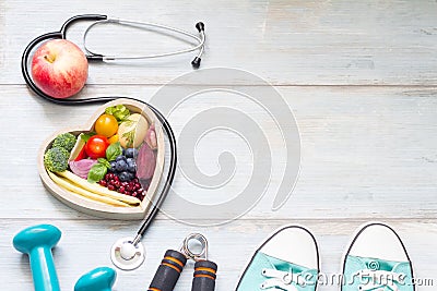 Healthy lifestyle concept with diet fitness and medicine Stock Photo