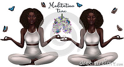 Healthy lifestyle concept. Meditation yoga, healthy women lifestyle. Lungs art with meadow flowers and butterfly's Stock Photo