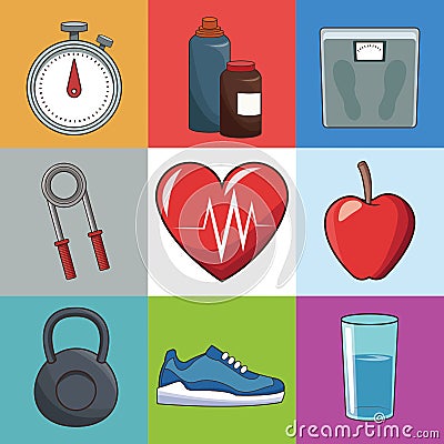 Healthy lifestyle concept sport icons Vector Illustration