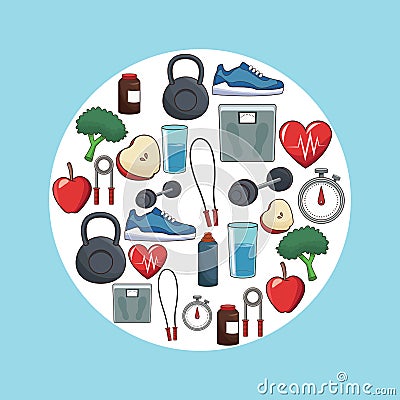 Healthy lifestyle concept sport icons Vector Illustration