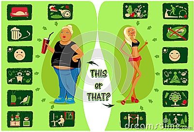 Healthy lifestyle and destructive life Vector Illustration