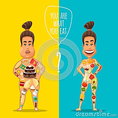 Healthy lifestyle and diet woman, vector illustration Vector Illustration