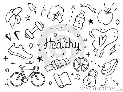 Healthy lifestyle draw hand doodle. Vector illustration Vector Illustration