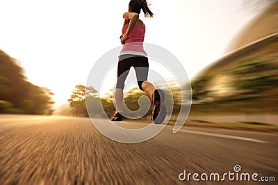 Healthy lifestyle fitness sports woman running leg Stock Photo