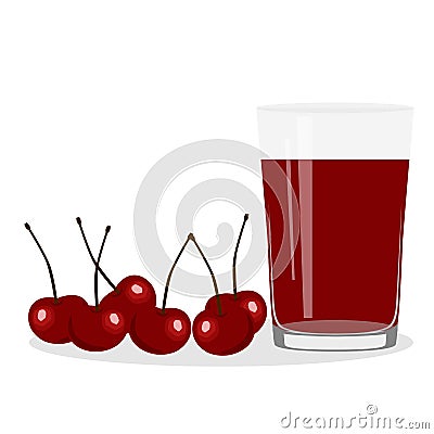 Healthy Lifestyle. Freshly squeezed juice in a glass. Cherry. Ch Vector Illustration