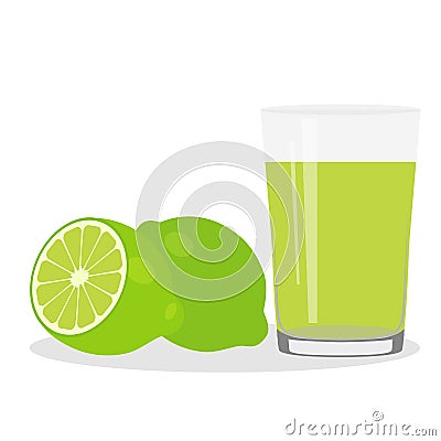 Healthy Lifestyle. Freshly squeezed juice in a glass. Lime. Lime Vector Illustration