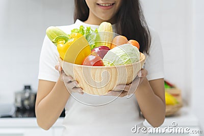 Healthy lifestyle with good natural food. Person showing fresh variety vegetables ingredients for healthy meal Stock Photo